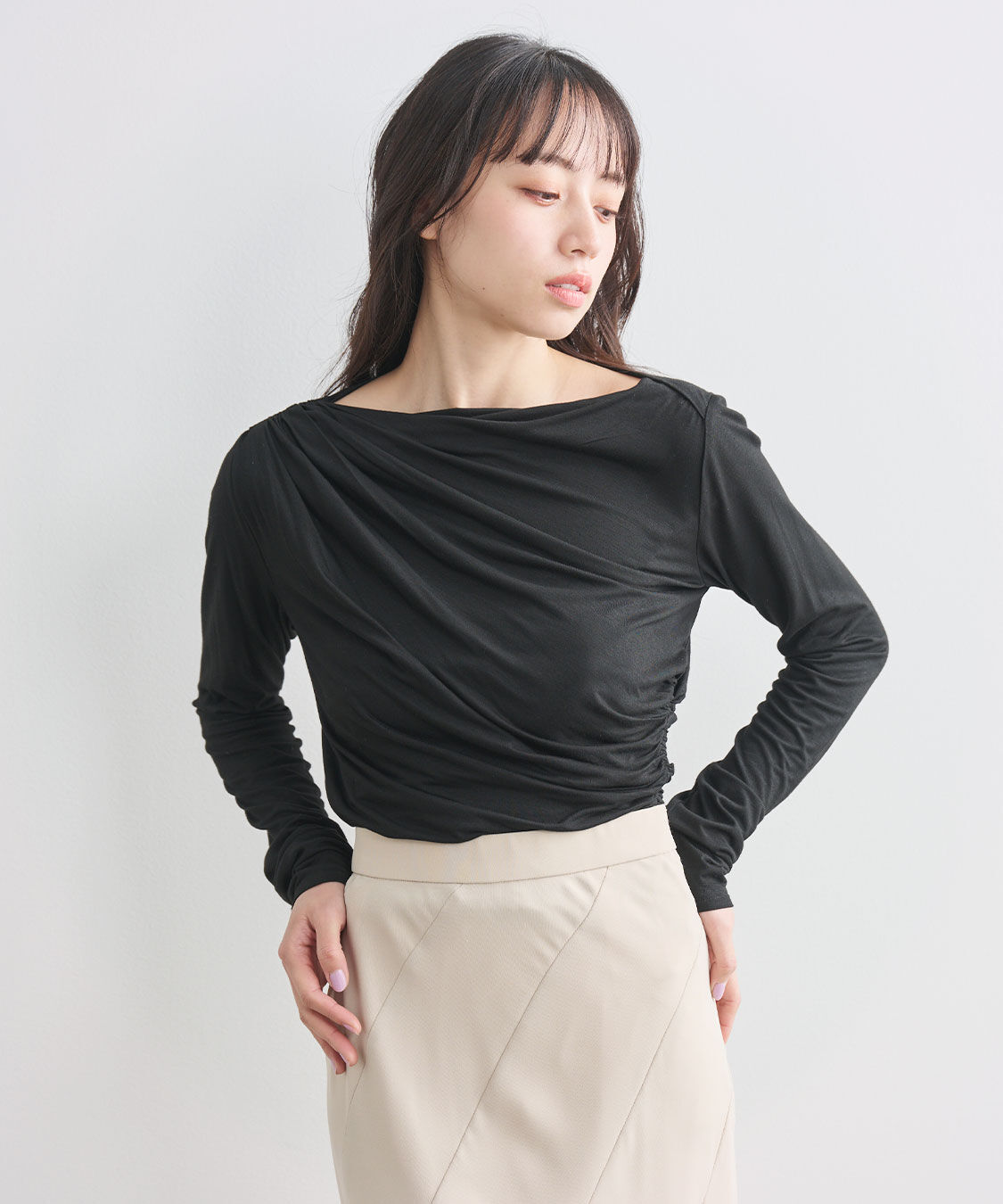 COCO DEAL「アシメネックドレープカットソー」|Tシャツ・カットソー|