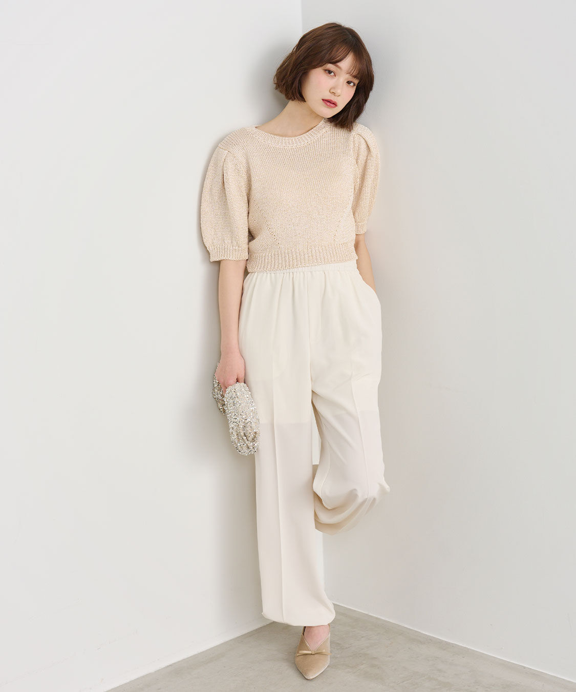 COCO DEAL「シャイニーリリヤーンハーフスリーブニット」|ニット・セーター|