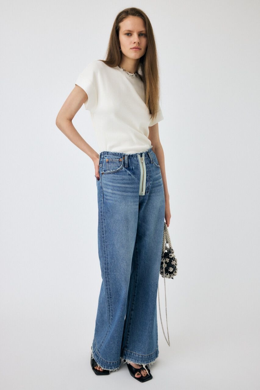 MOUSSY「ZIP DESIGN LOOSE FLARE」|デニム|BLU