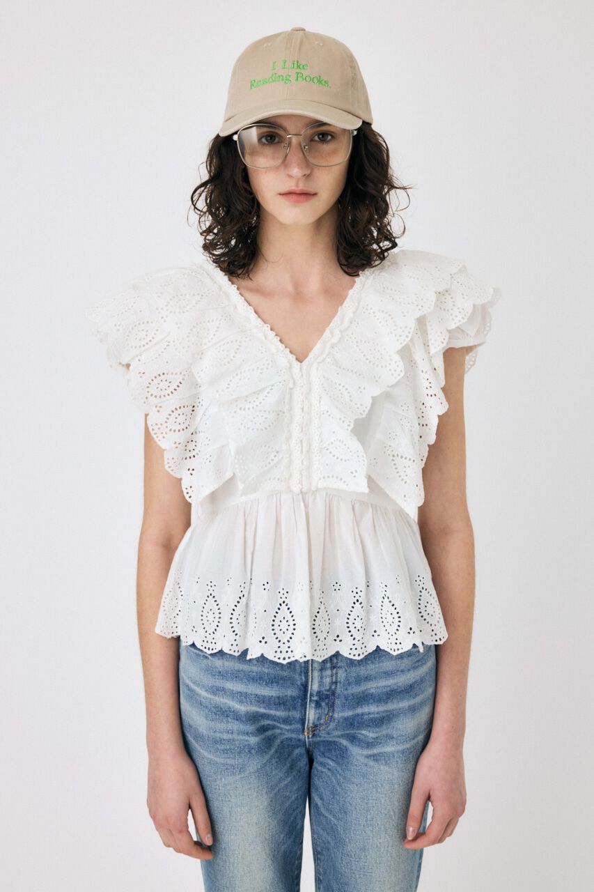 MOUSSY「EYELET CAPSLEEVE ブラウス」|シャツ・ブラウス|