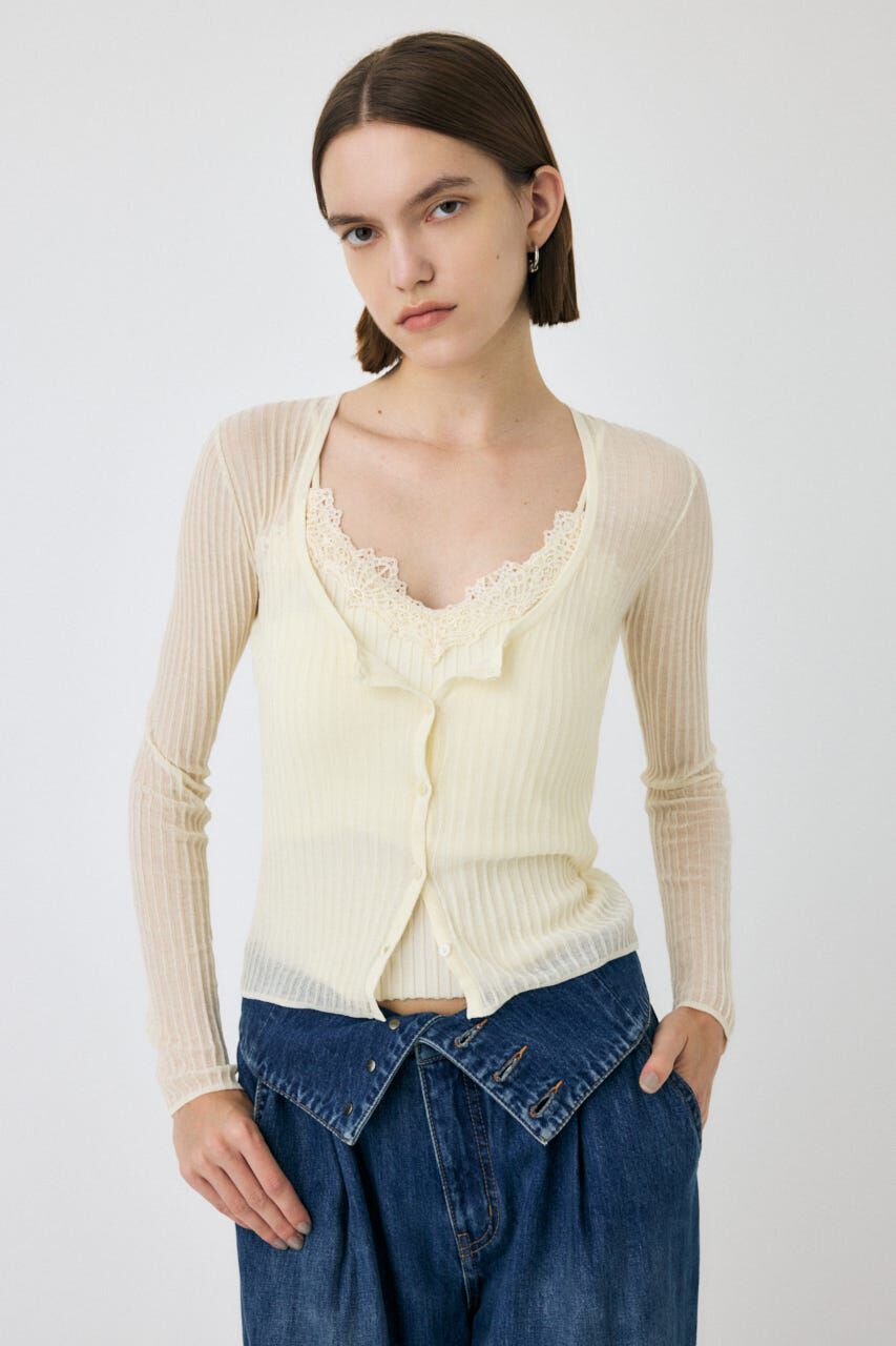 MOUSSY「SHEER RIB カーディガン」|カーディガン|