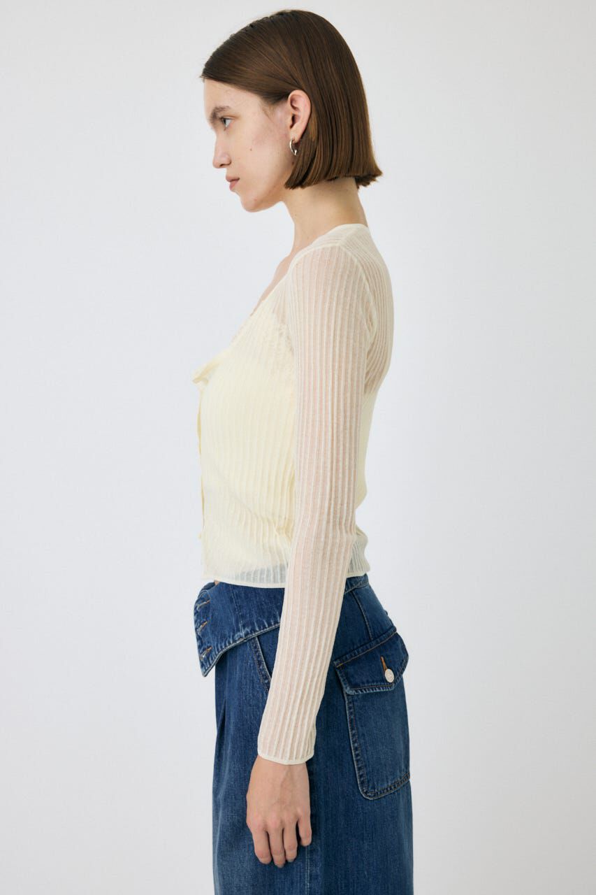 MOUSSY「SHEER RIB カーディガン」|カーディガン|