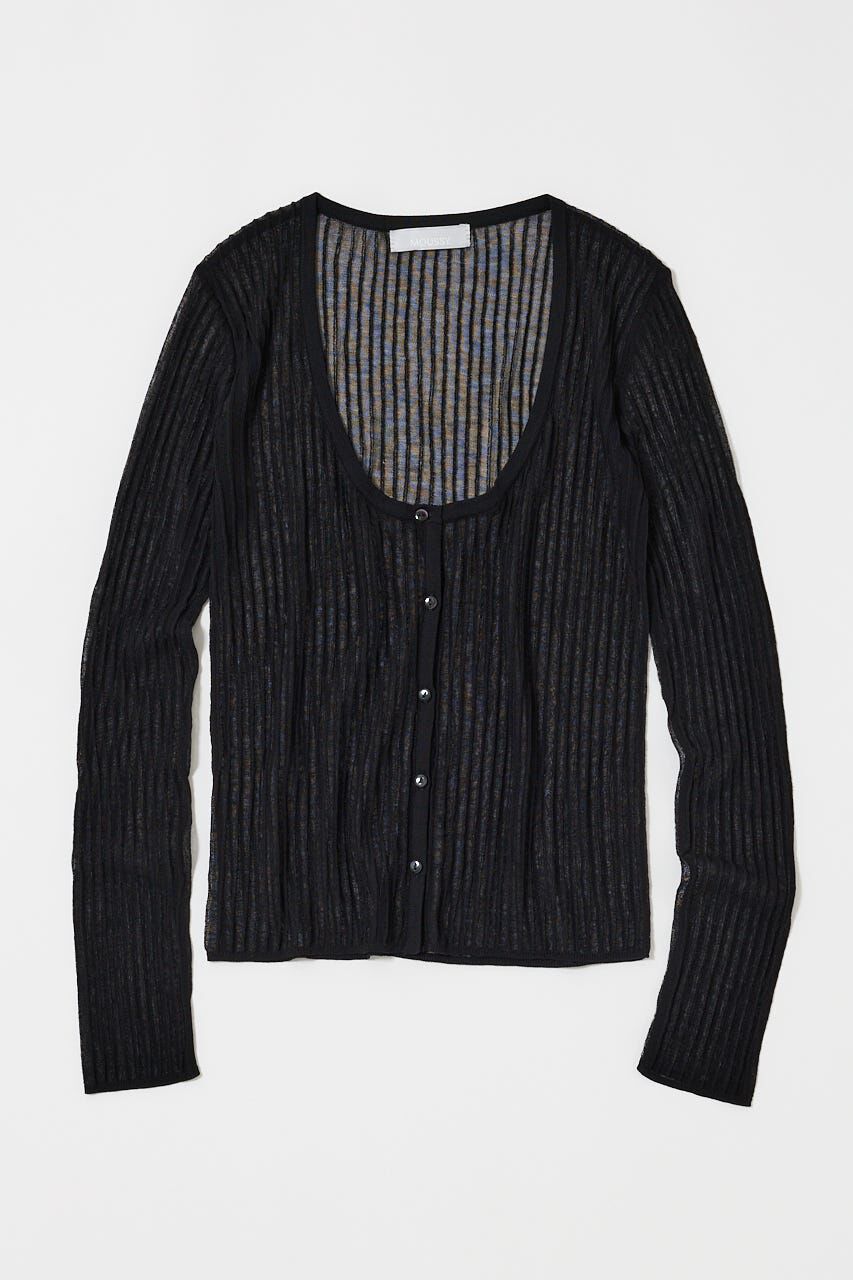 MOUSSY「SHEER RIB カーディガン」|カーディガン|BLK