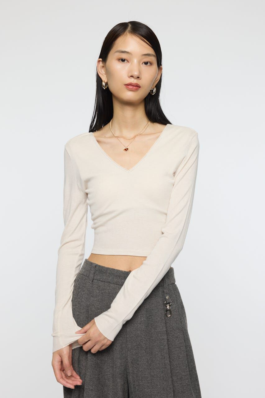 MOUSSY「DEEP V CUP ロングスリーブTEE」|Tシャツ・カットソー|WHT