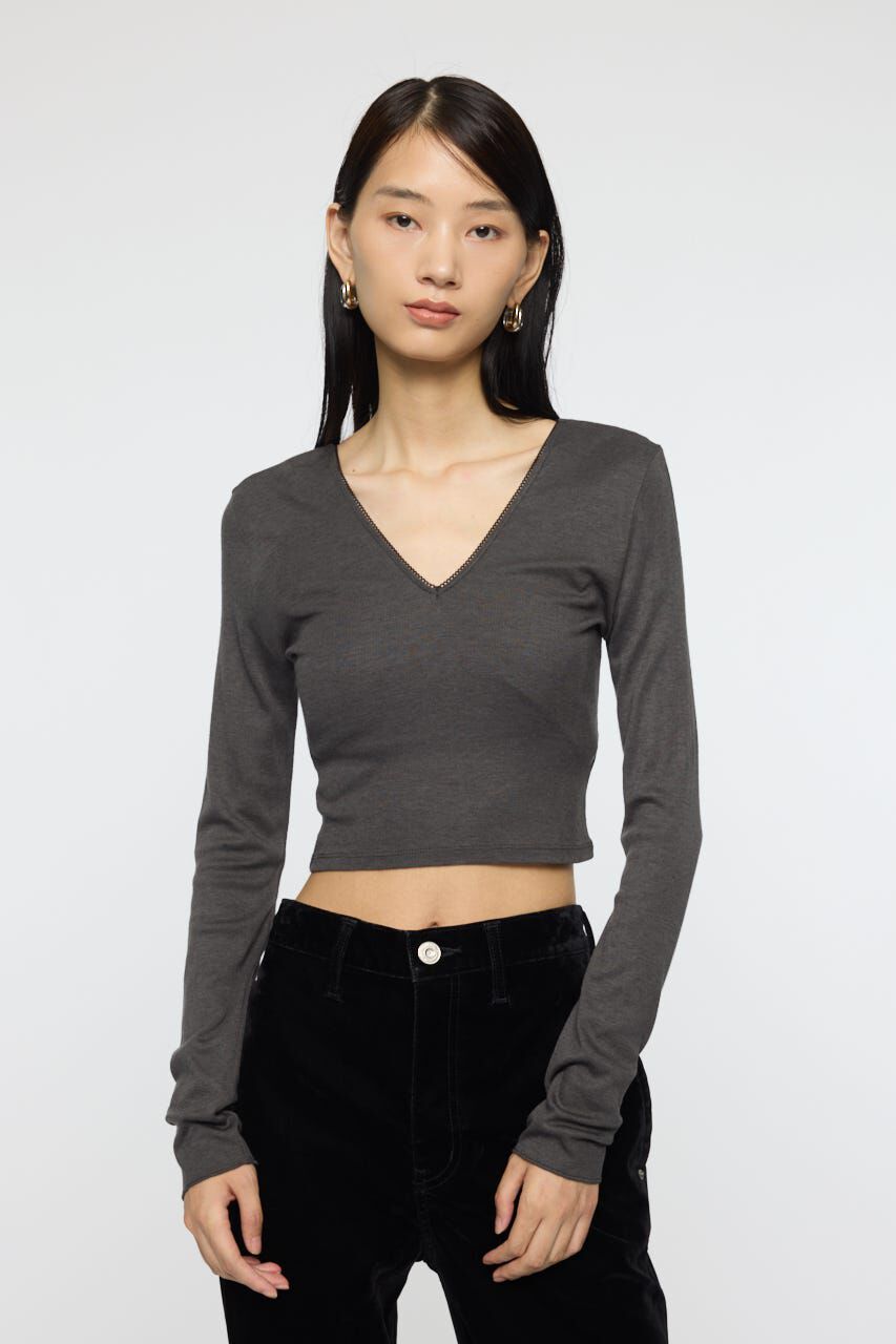 MOUSSY「DEEP V CUP ロングスリーブTEE」|Tシャツ・カットソー|T.GRY