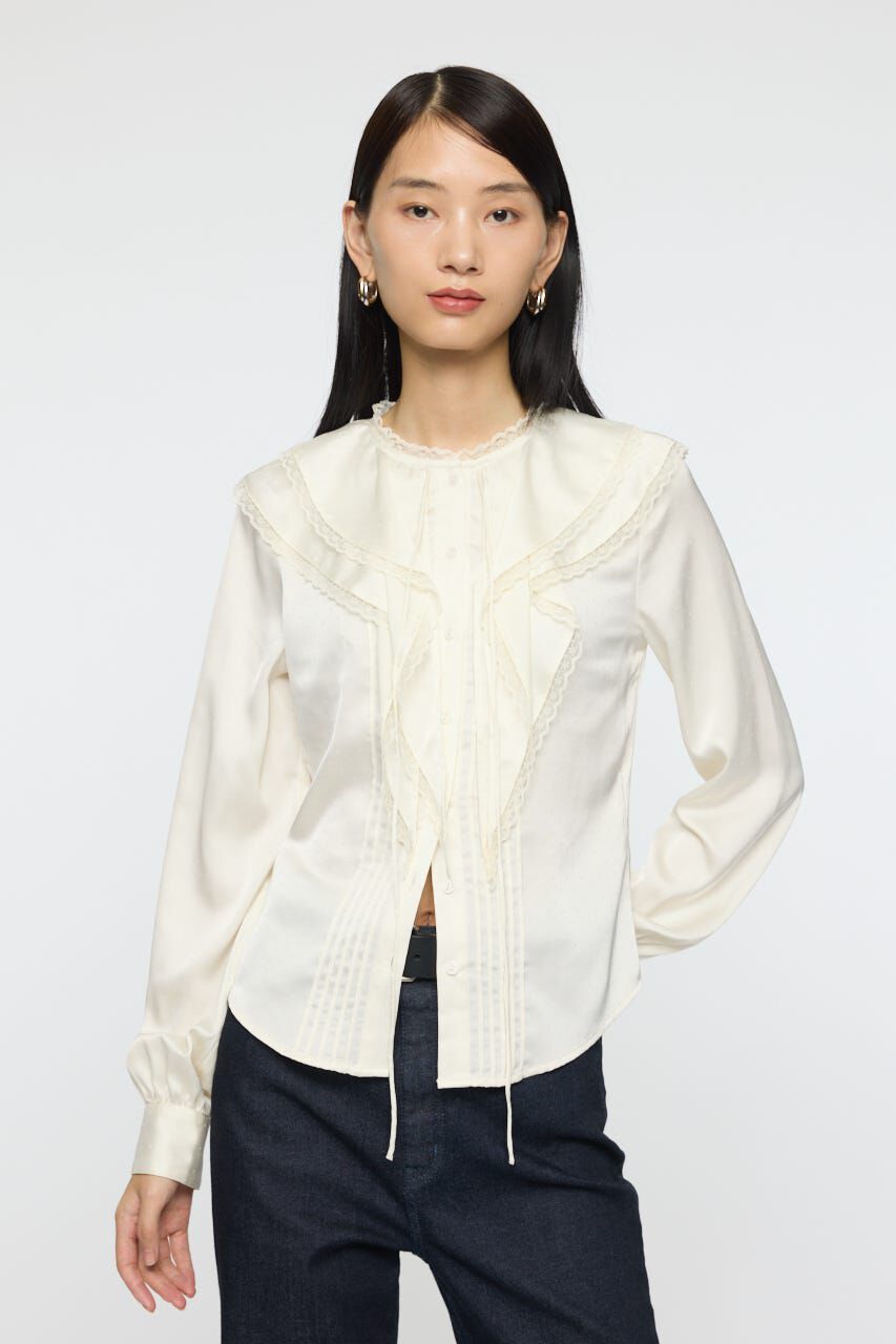 MOUSSY「DRAPE COLLAR ブラウス」|シャツ・ブラウス|O/WHT1