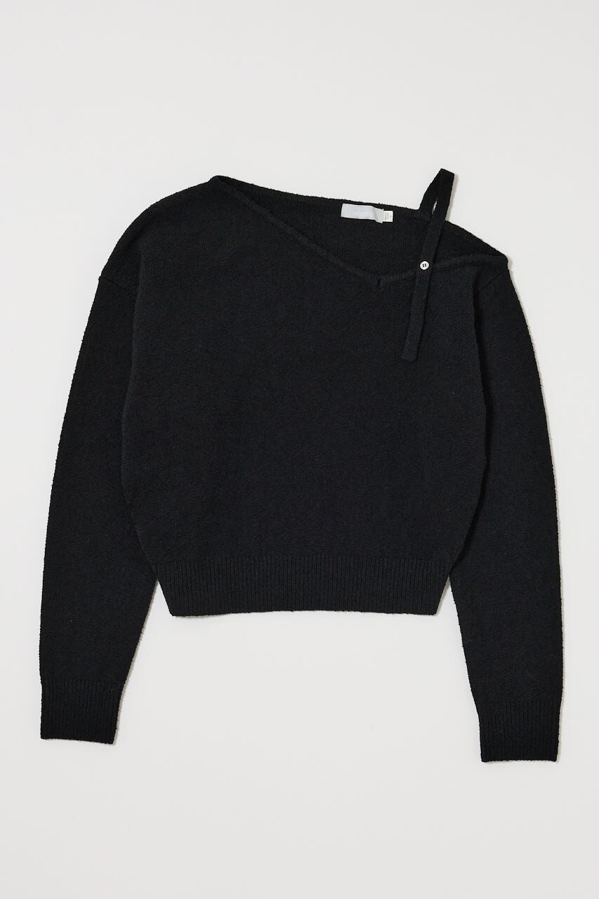 MOUSSY「BUTTON STRAP ワンショルダートップス」|ニット・セーター|BLK