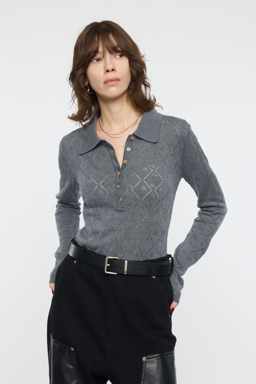 MOUSSY「EYELET KNIT ボディスーツ」|ニット・セーター|GRY