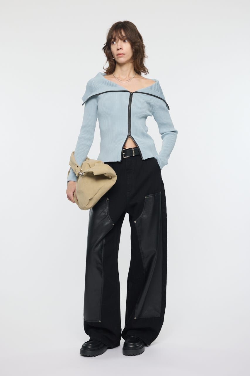 MOUSSY「BIG COLLAR ZIP UP ニットトップス」|ニット・セーター|