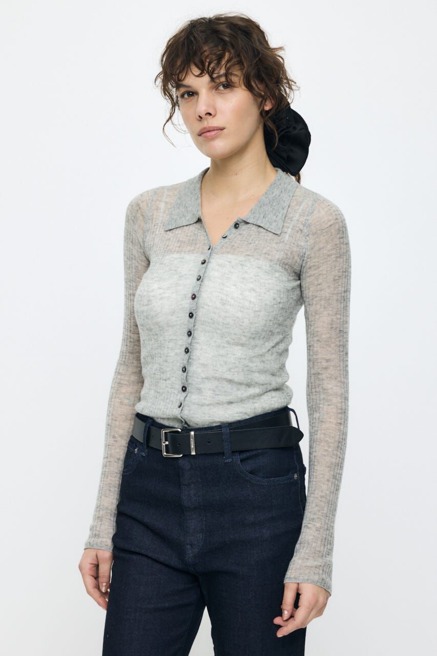 MOUSSY「SHEER KNIT SHIRT シャツ」|ニット・セーター|T.GRY