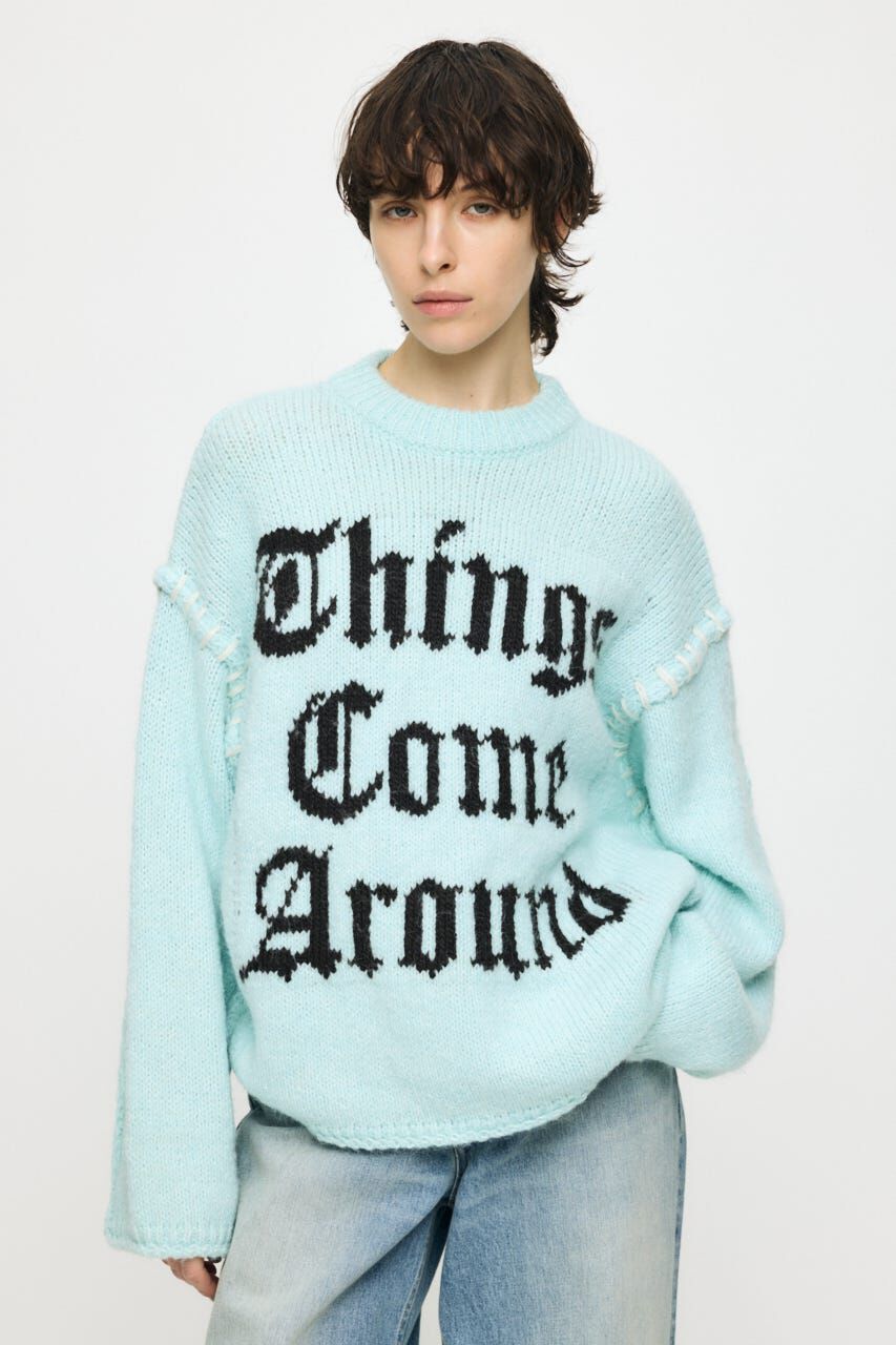 MOUSSY「JACQUARD WORD セーター」|ニット・セーター|L/BLU1