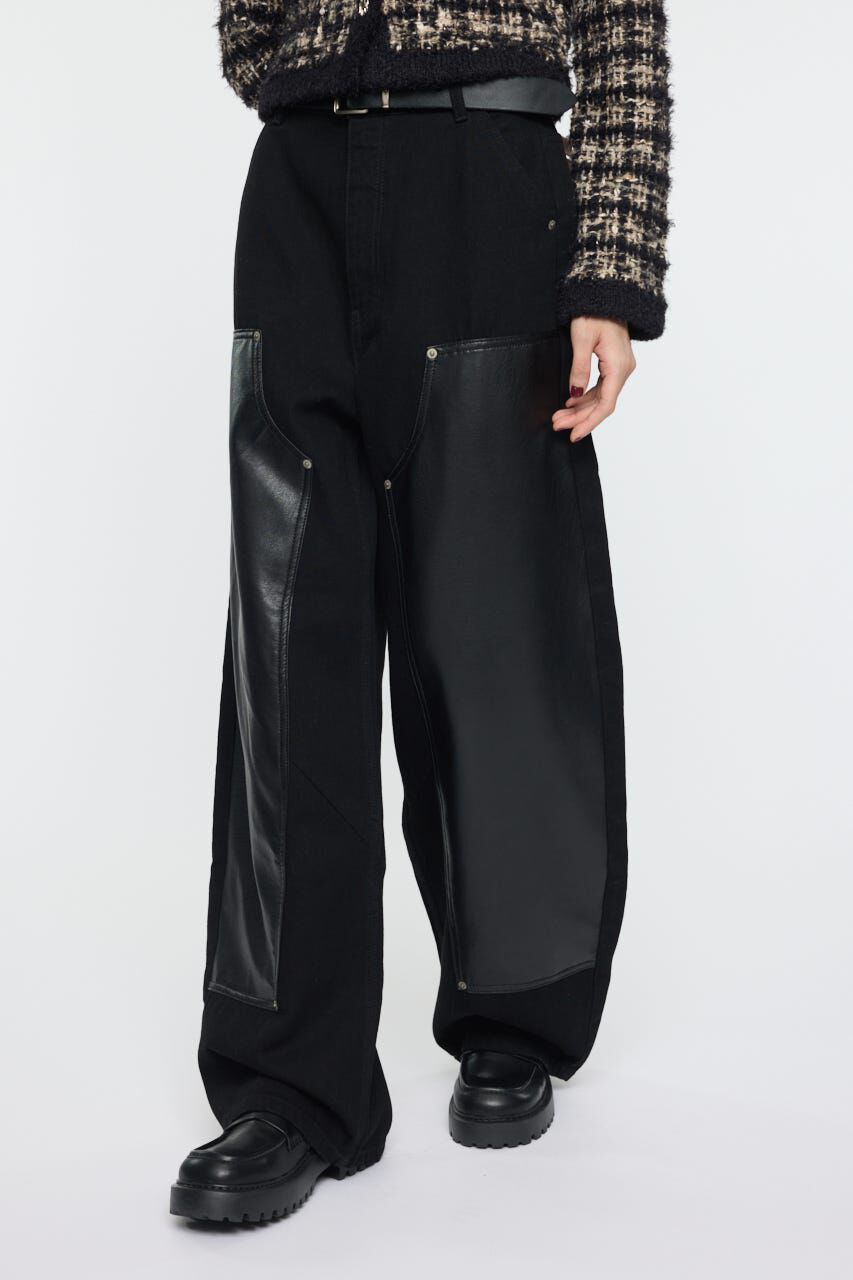 MOUSSY「F/LEATHER DOUBLE KNEE パンツ」|デニム|