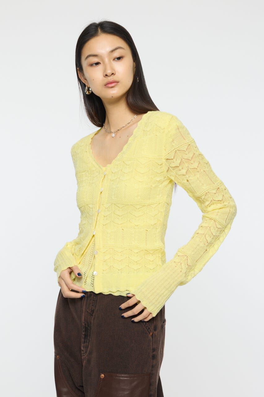 MOUSSY「MIXED EYELET ENSEMBLE トップス」|ニット・セーター|L/YEL1