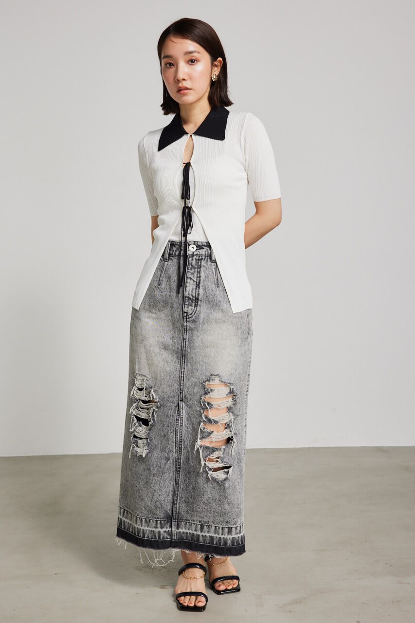 rienda「ヘザーカラーリボンknit TOP」|ニット・セーター|