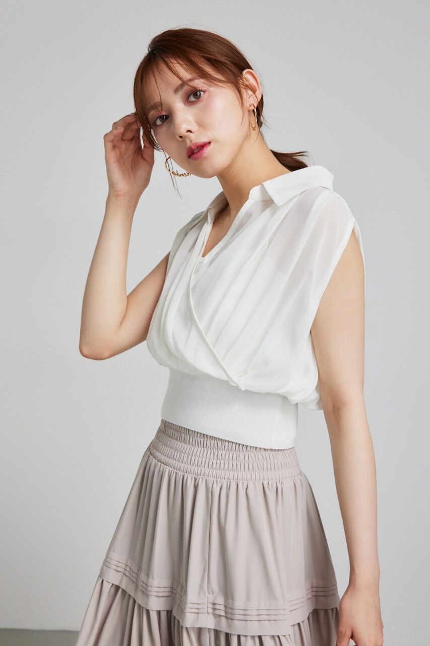 rienda「シフォンシャツレイヤードニットトップス」|シャツ・ブラウス|