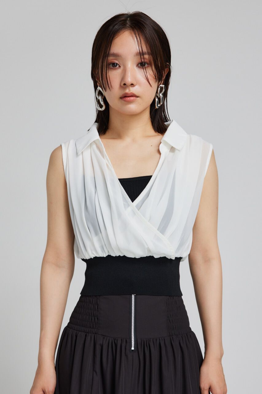 rienda「シフォンシャツレイヤードニットトップス」|シャツ・ブラウス|