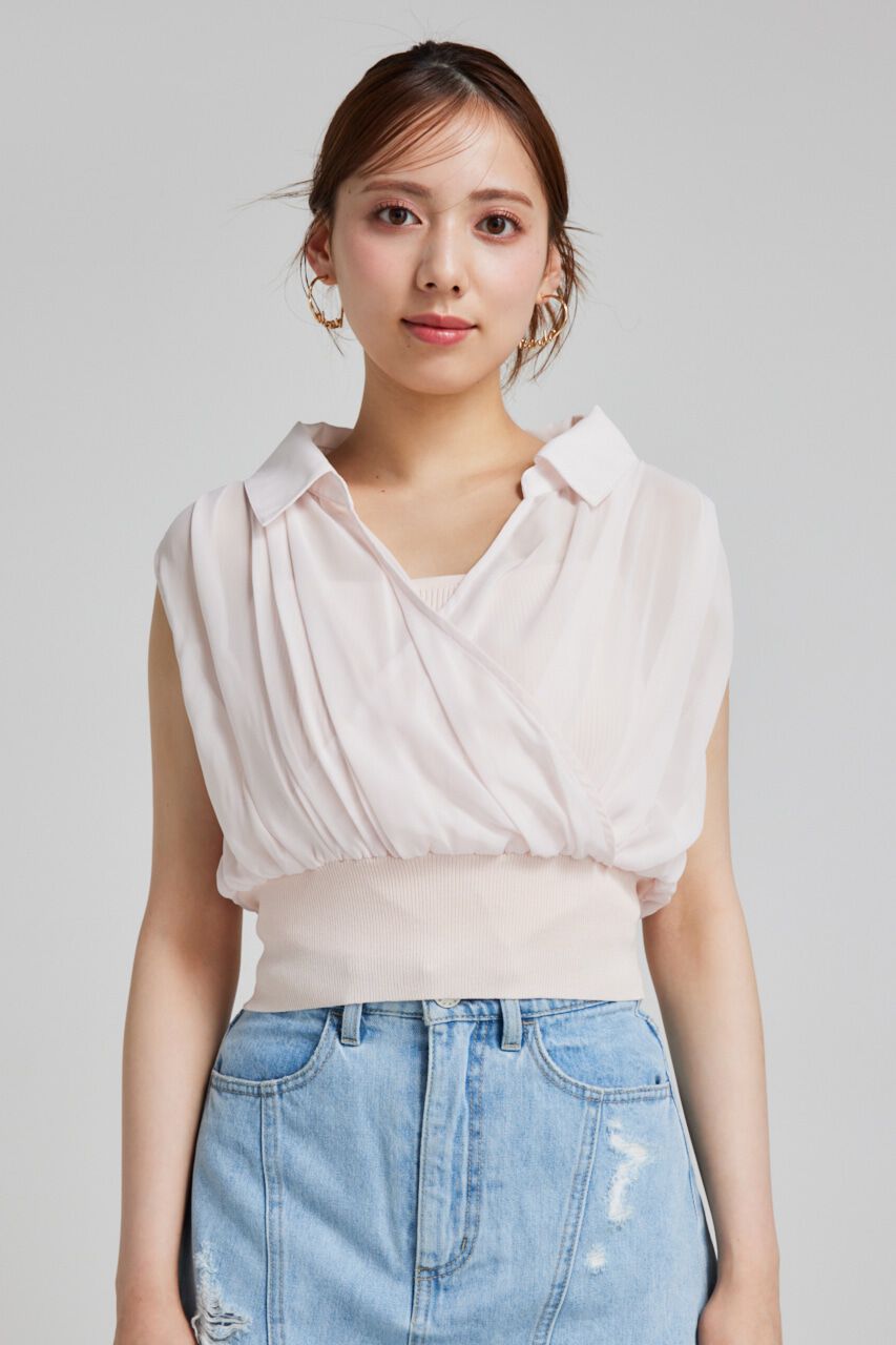 rienda「シフォンシャツレイヤードニットトップス」|シャツ・ブラウス|