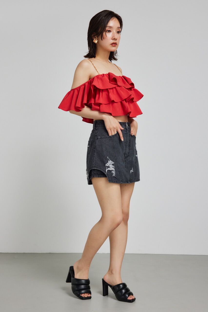 rienda「サイドカットデニムショートパンツ」|デニム|