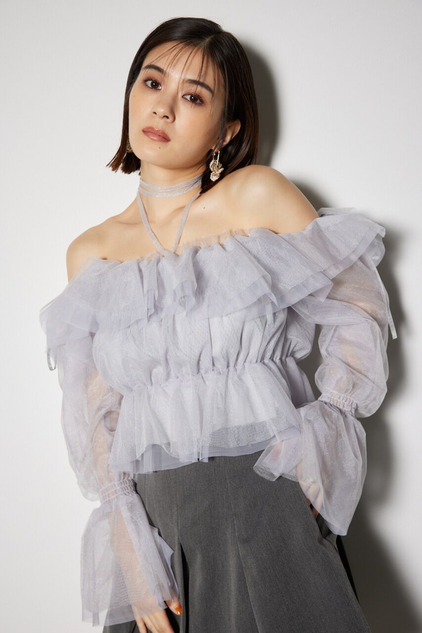rienda「2WAYギャザーオフショルチュールブラウス」|シャツ・ブラウス|