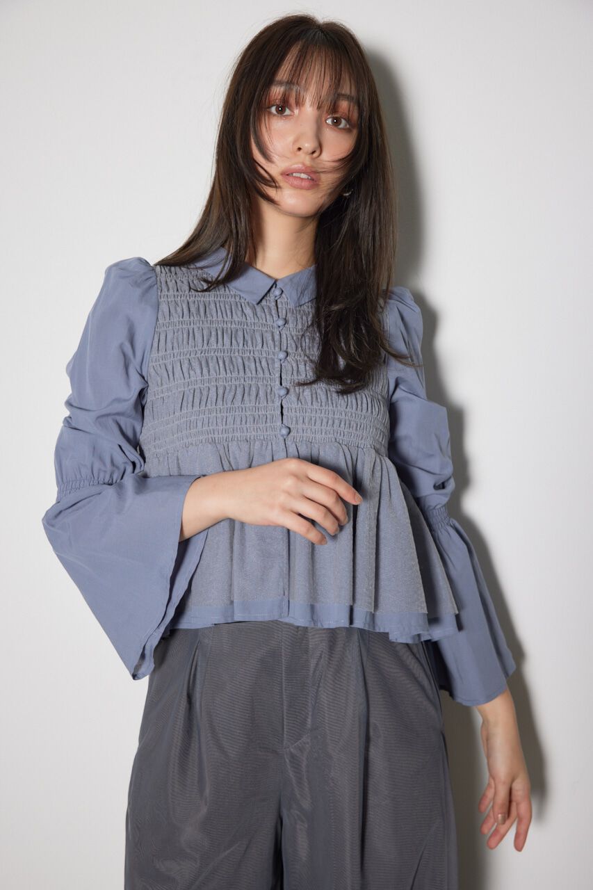 rienda「シャーリングフリルチュールブラウス」|ワンピース|BLU