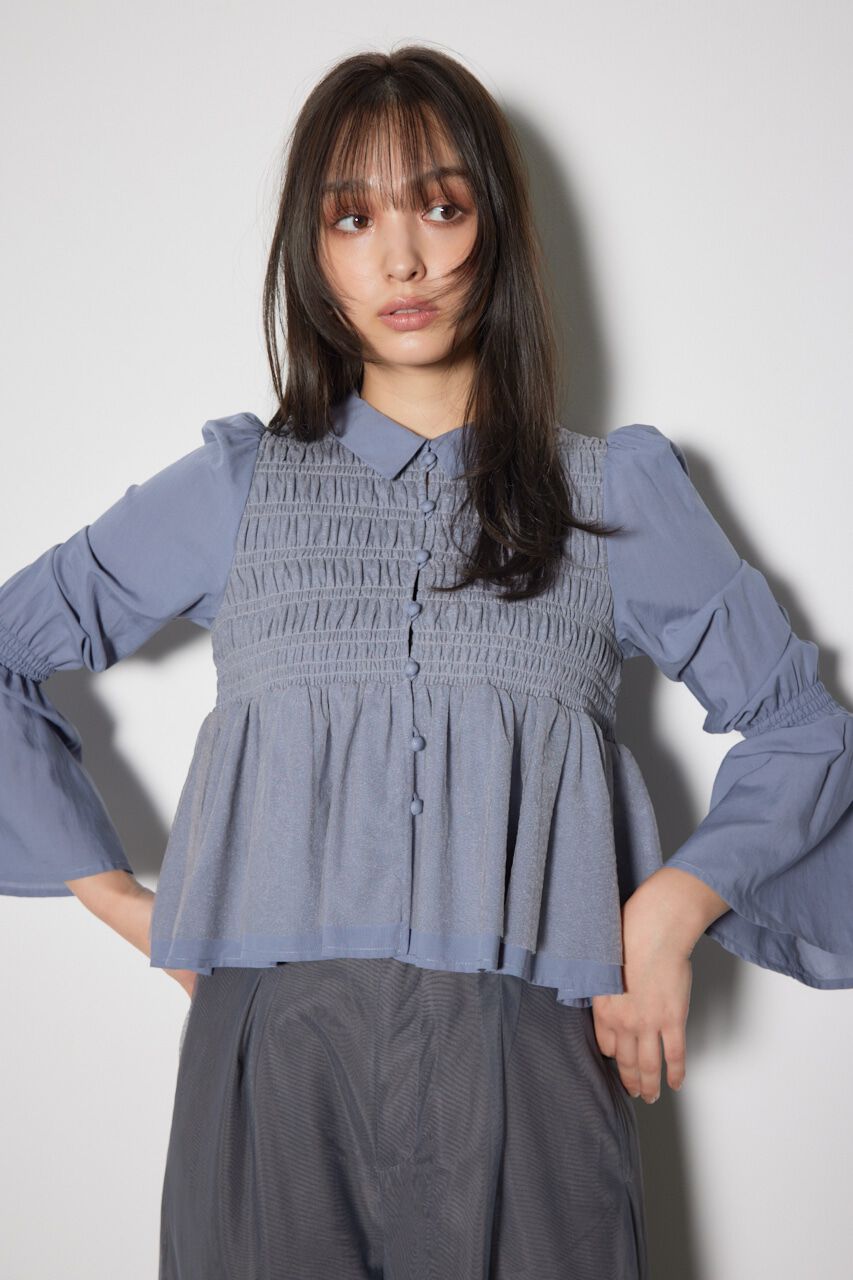 rienda「シャーリングフリルチュールブラウス」|ワンピース|