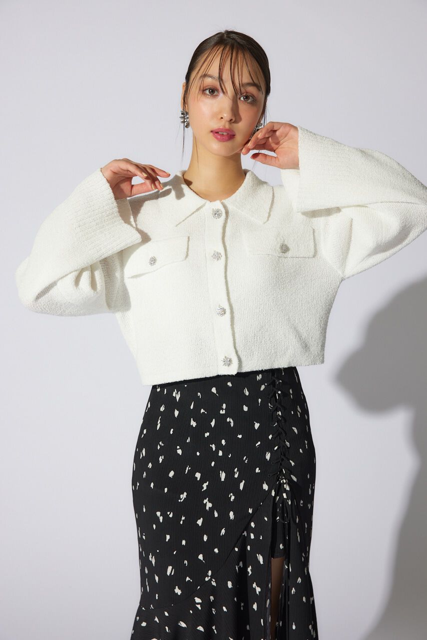 rienda「ビジューニットジャケット」|その他|WHT