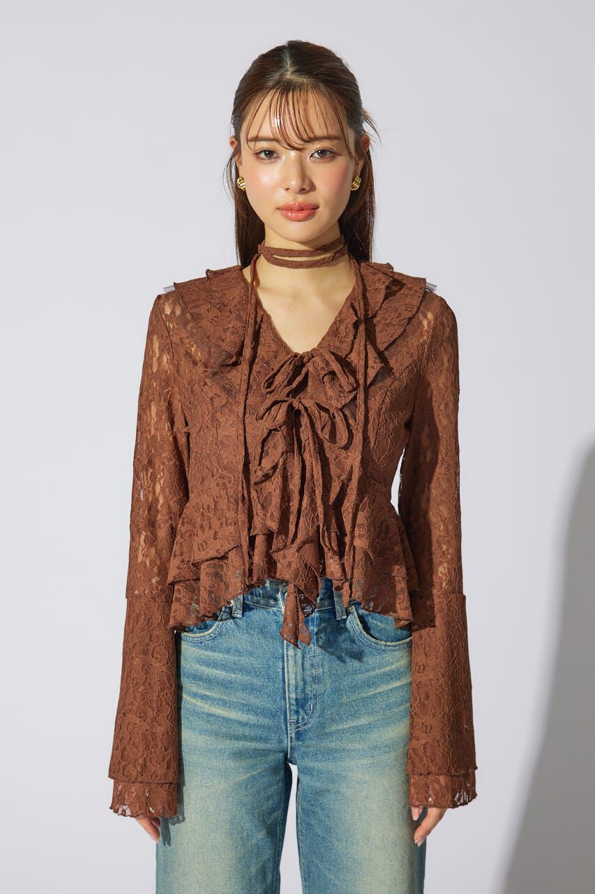 rienda「フリルレースブラウス」|シャツ・ブラウス|