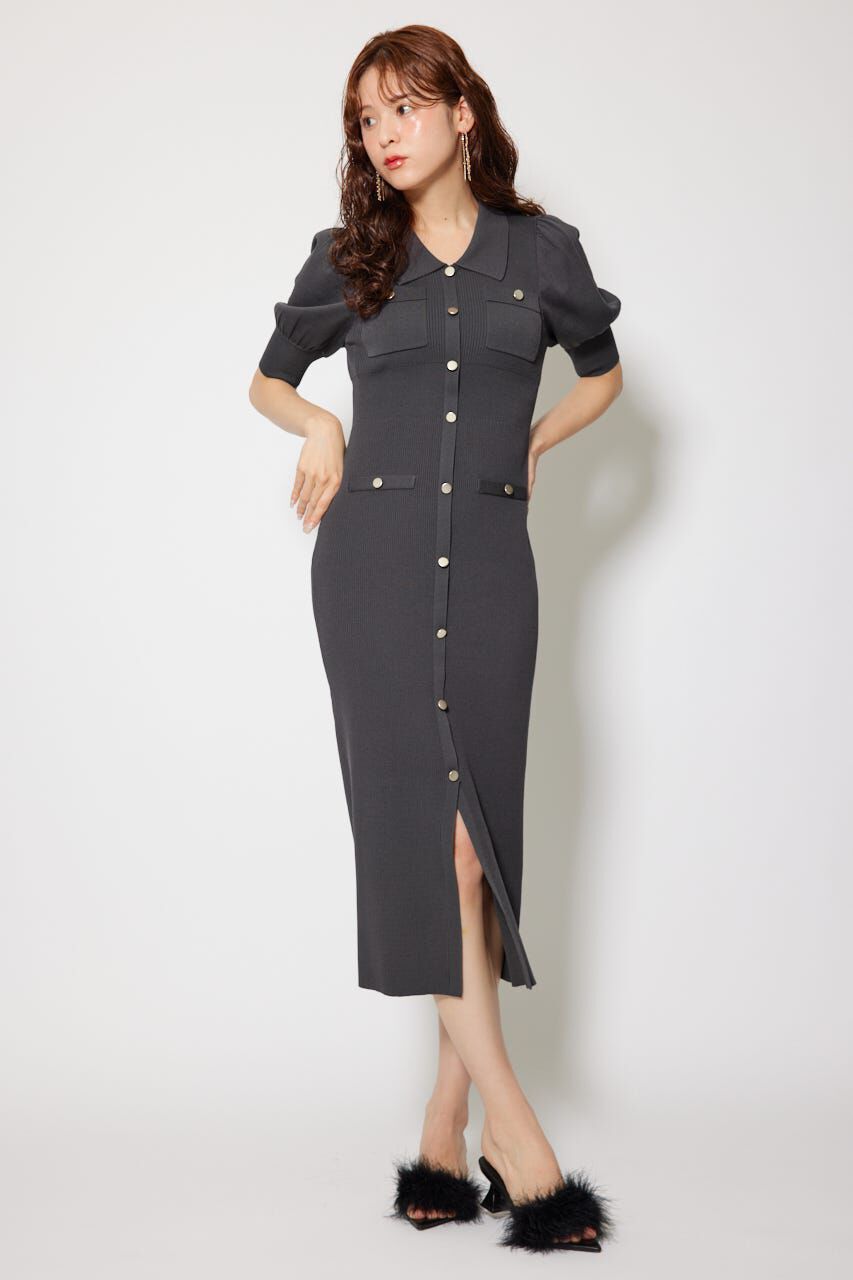 rienda「パフスリーブニットタイトワンピース」|ワンピース|L/BLK1