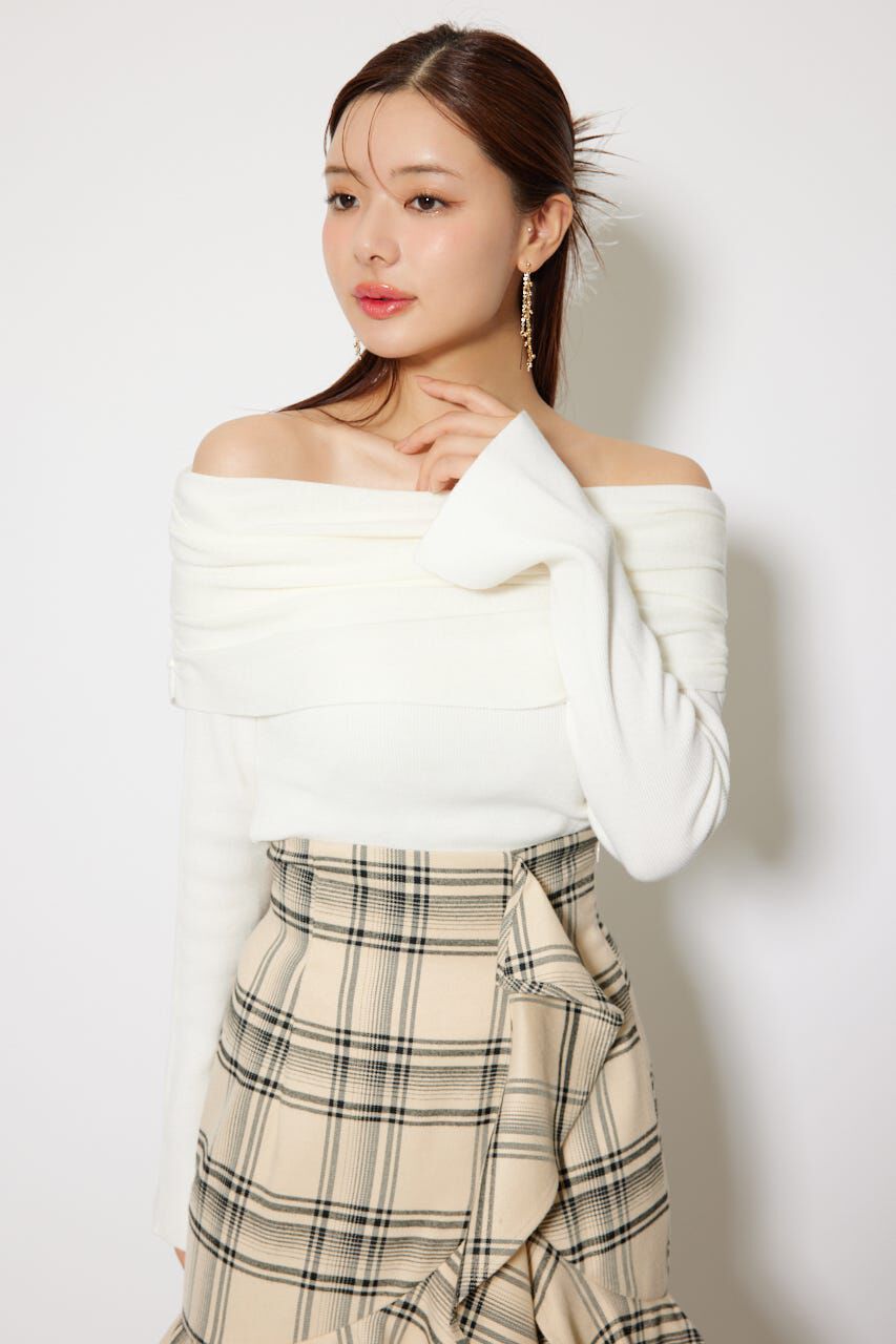 rienda「オフショルギャザーニットトップス」|ニット・セーター|