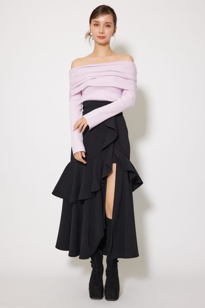 rienda「オフショルギャザーニットトップス」|ニット・セーター|