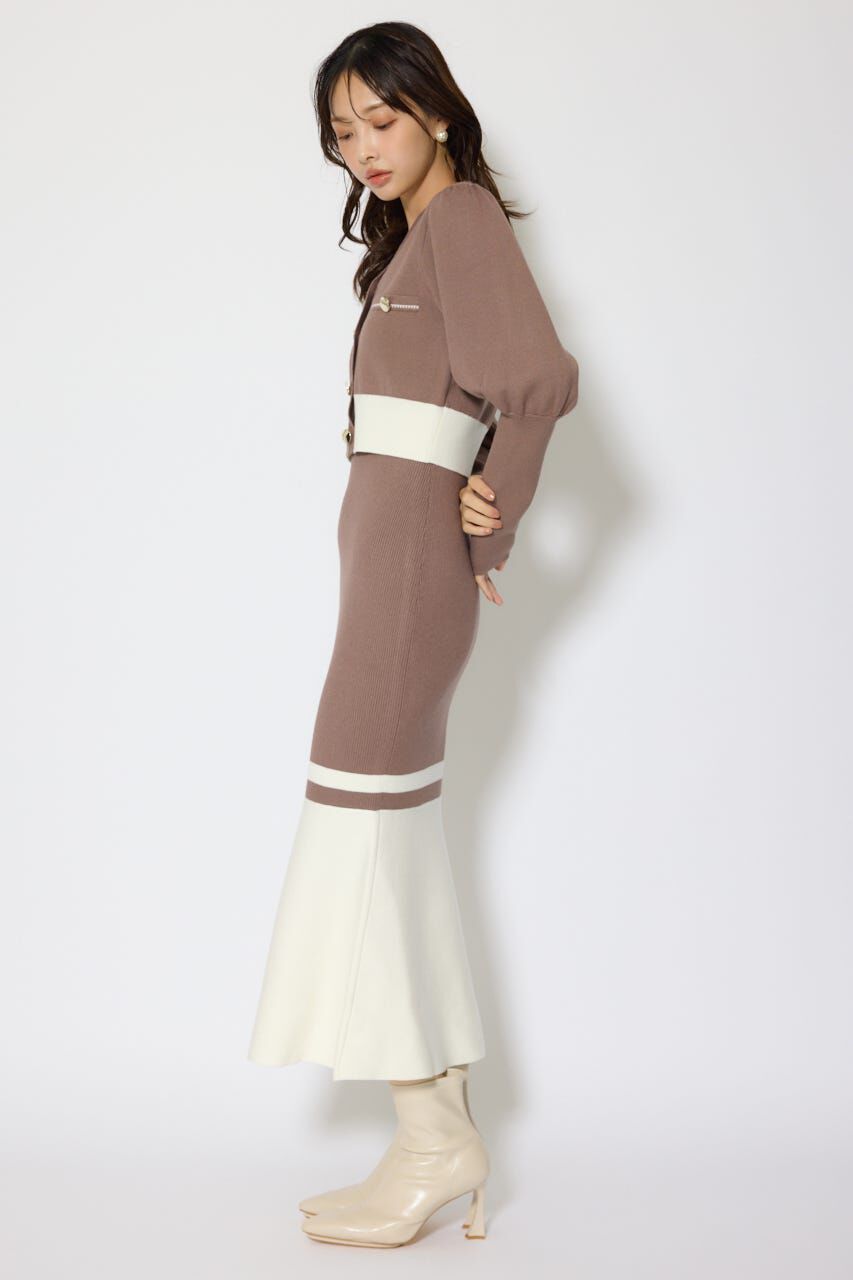 rienda「バイカラーカーデセットニットワンピース」|ワンピース|