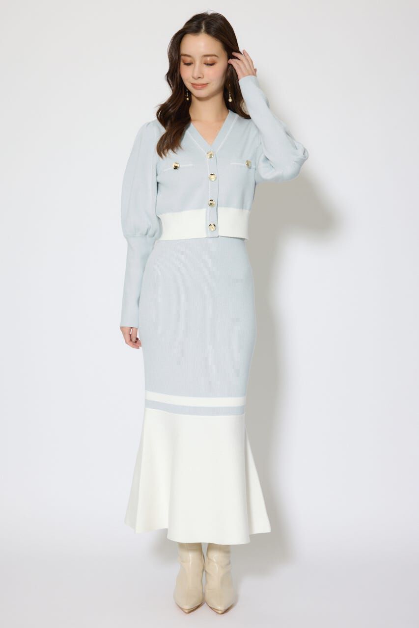 rienda「バイカラーカーデセットニットワンピース」|ワンピース|L/BLU1