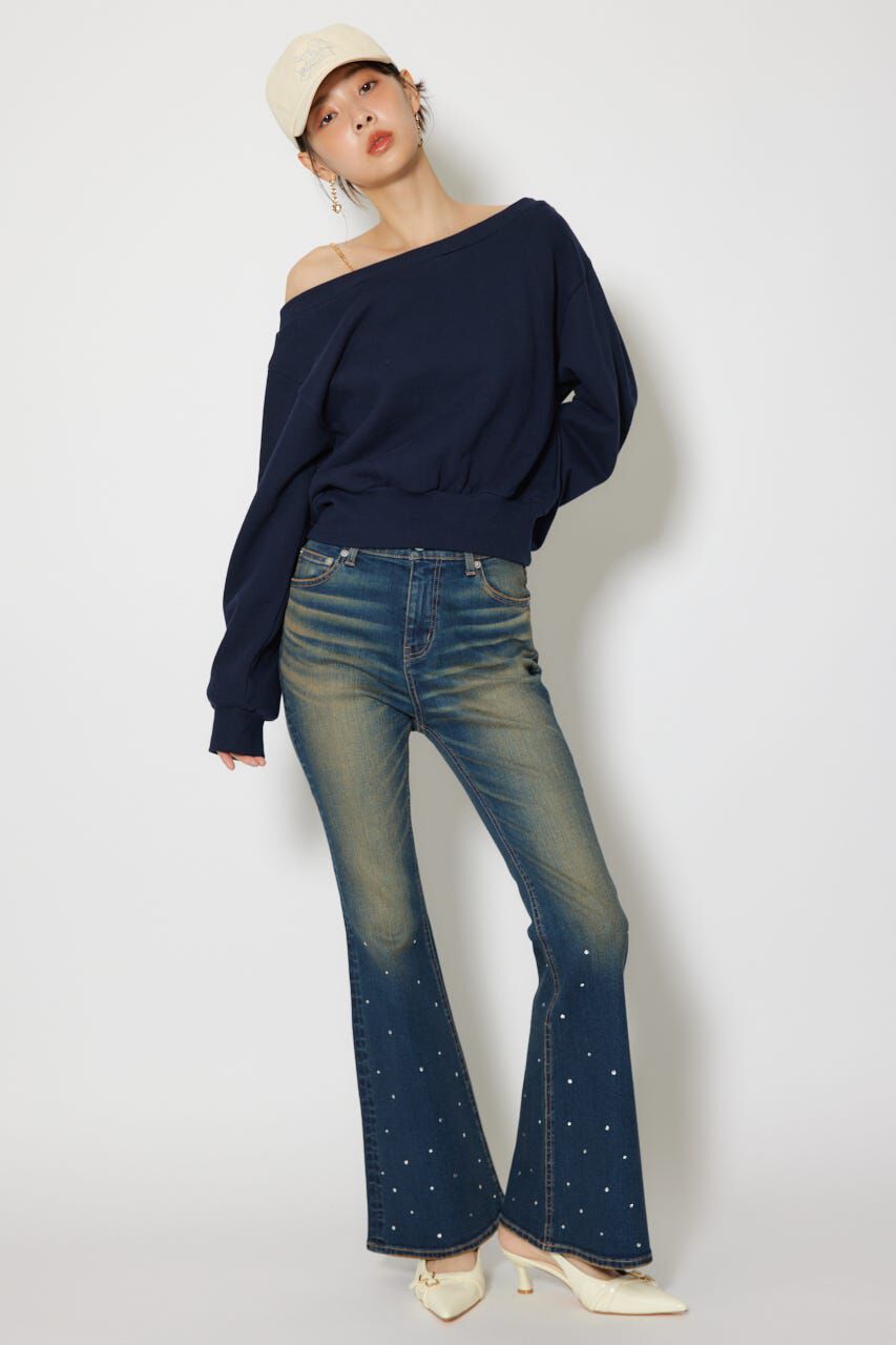 rienda「ビジュージャストウエストフレアデニムパンツ」|デニム|