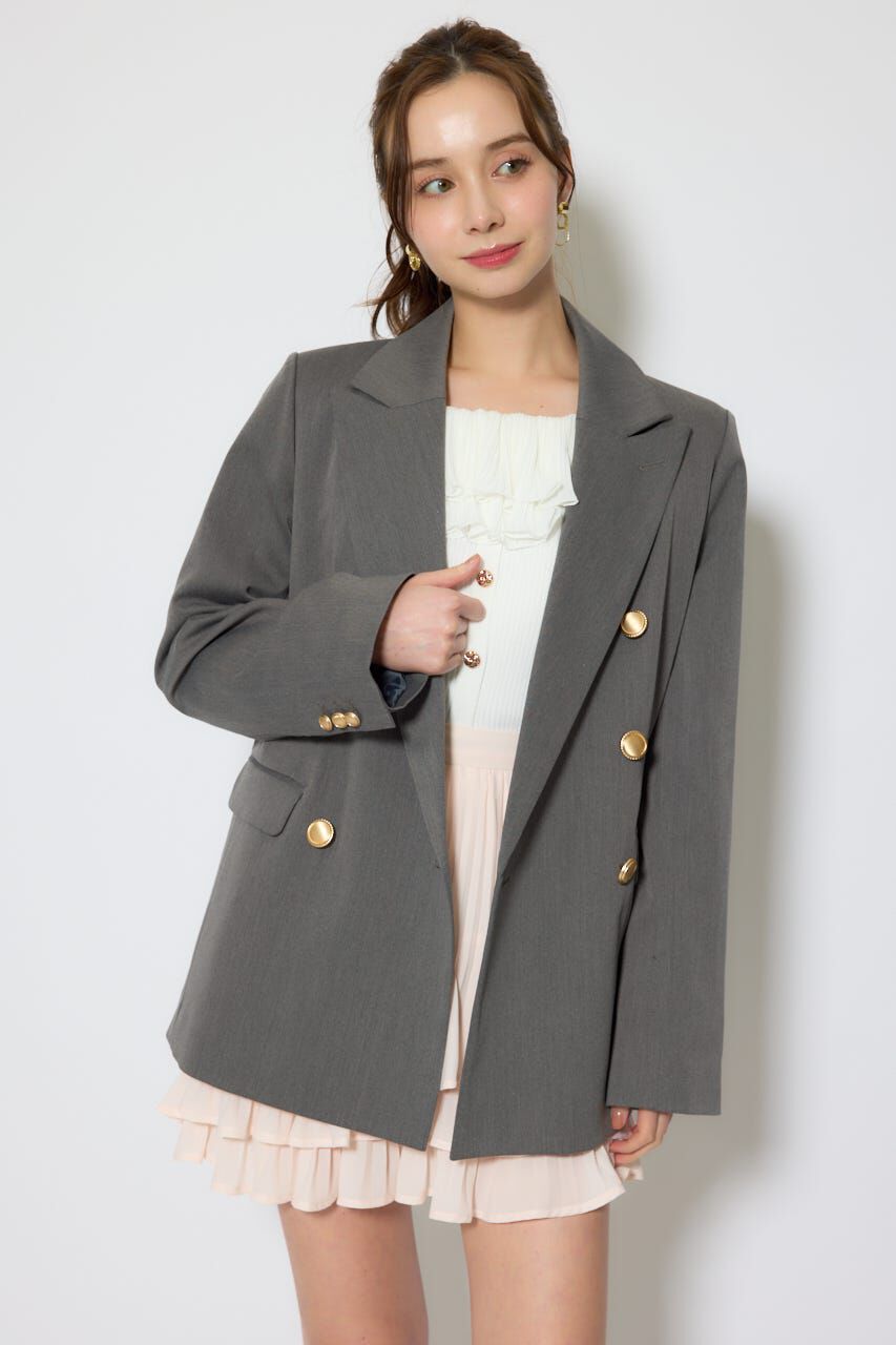 rienda「ピークドラペルダブルテーラードジャケット」|その他|GRY
