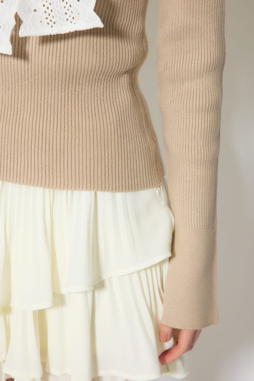 rienda「コットンレースリボンニットトップス」|ニット・セーター|