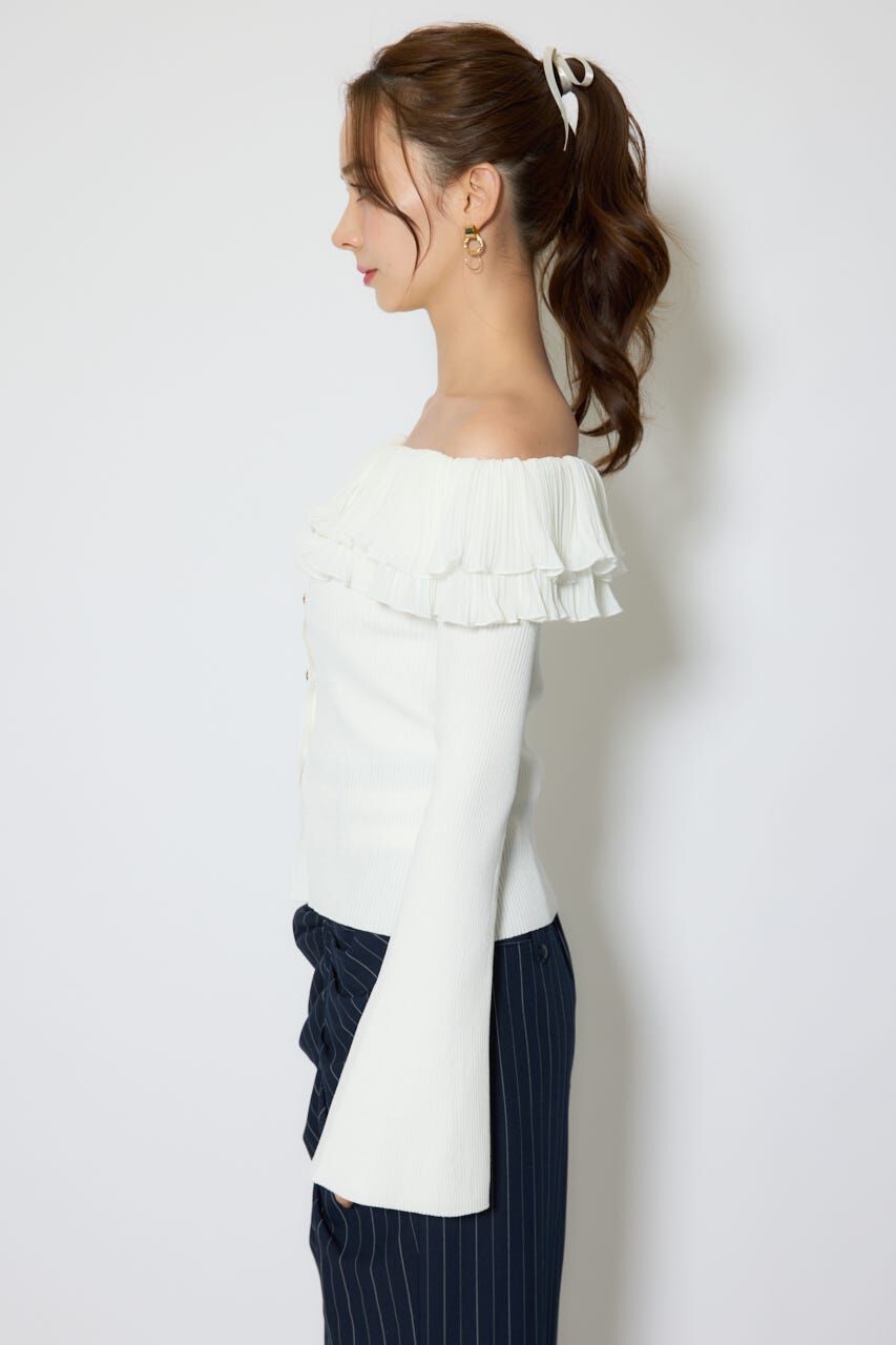 rienda「プリーツレースオフショルニットトップス」|ニット・セーター|
