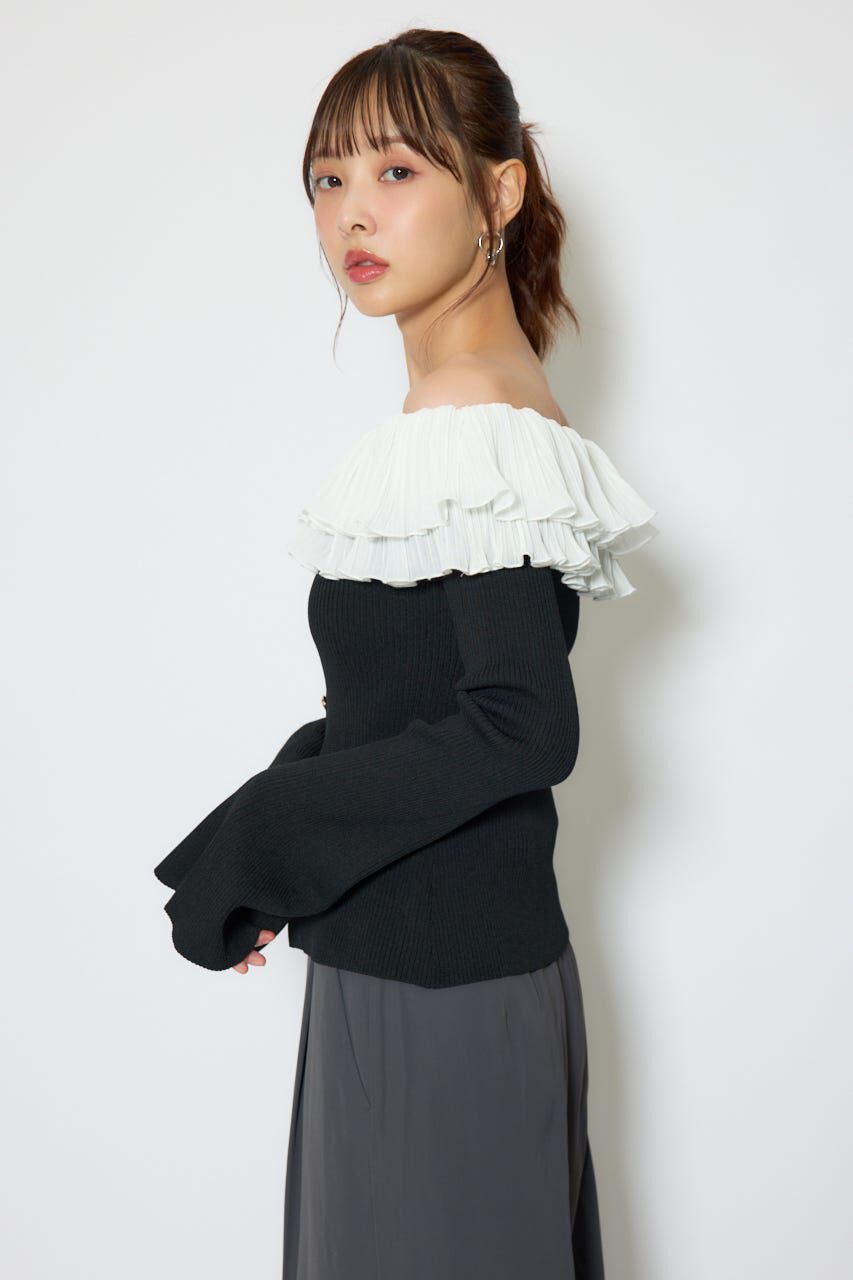 rienda「プリーツレースオフショルニットトップス」|ニット・セーター|