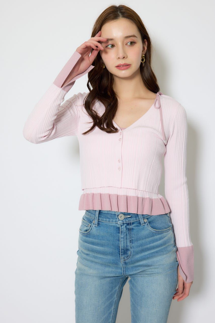 rienda「ペプラムキャミセットニットカーディガン」|カーディガン|L/PNK1