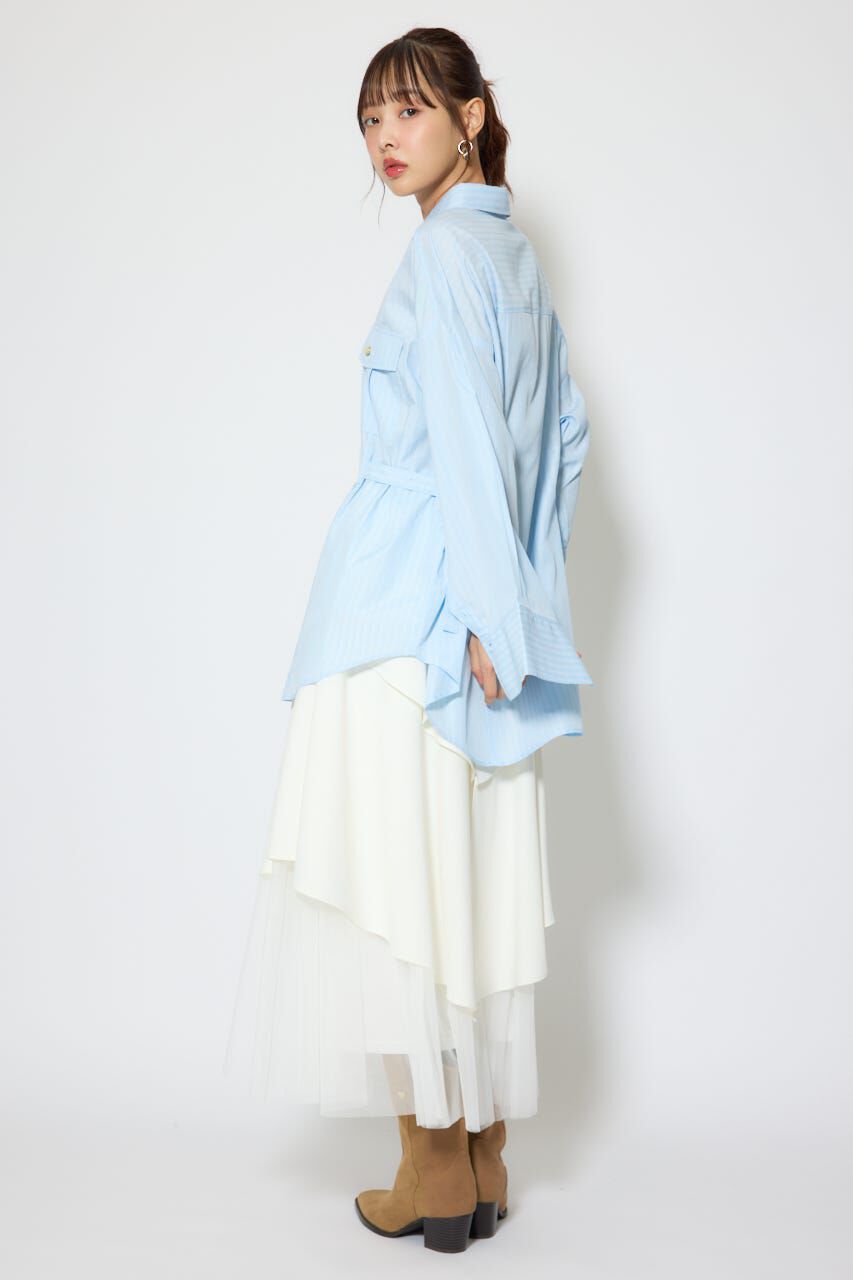 rienda「ベルトディティールビッグシャツ」|シャツ・ブラウス|