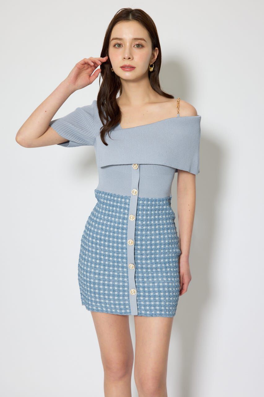 rienda「アシンメトリーツイードミニニットワンピース」|ワンピース|BLU