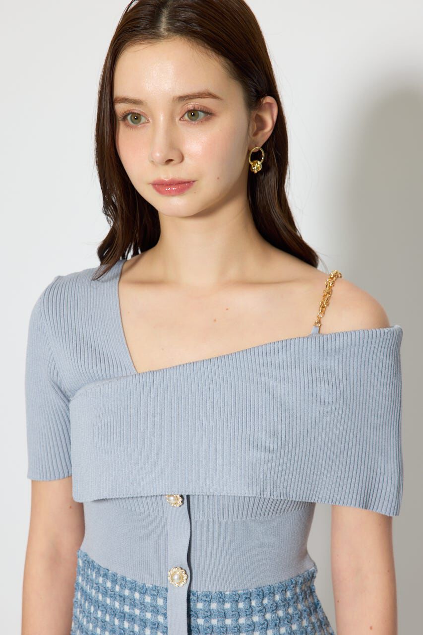 rienda「アシンメトリーツイードミニニットワンピース」|ワンピース|