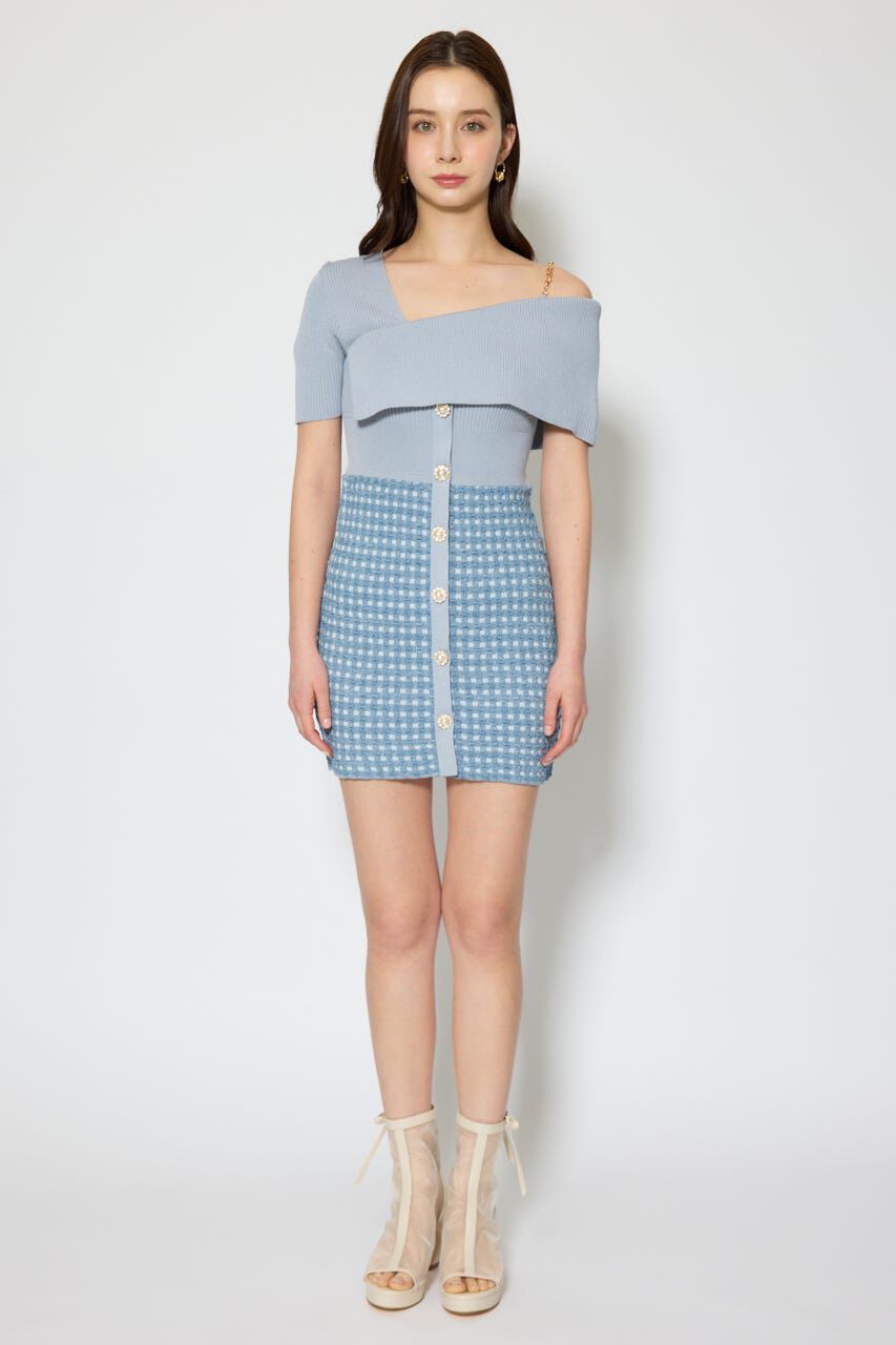 rienda「アシンメトリーツイードミニニットワンピース」|ワンピース|