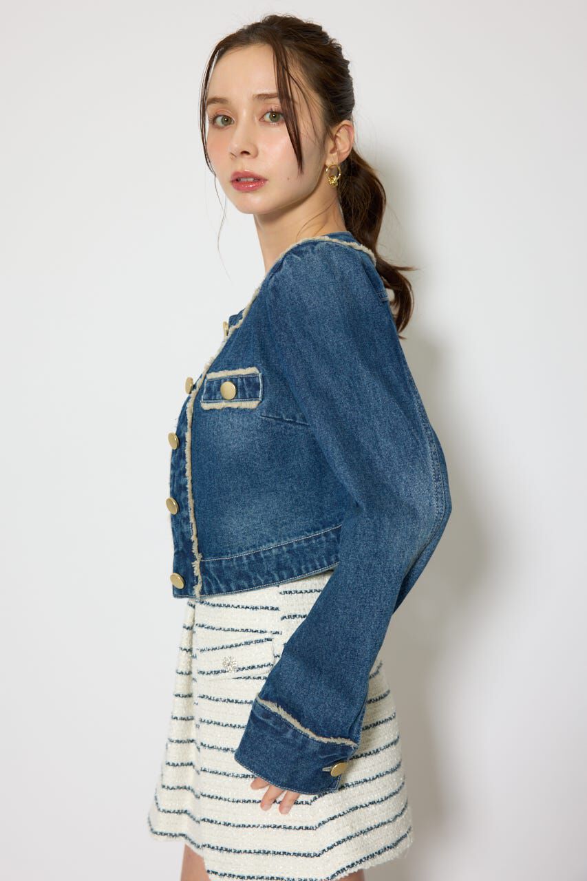 rienda「ノーカラーフリンジデニムジャケット」|デニムジャケット|