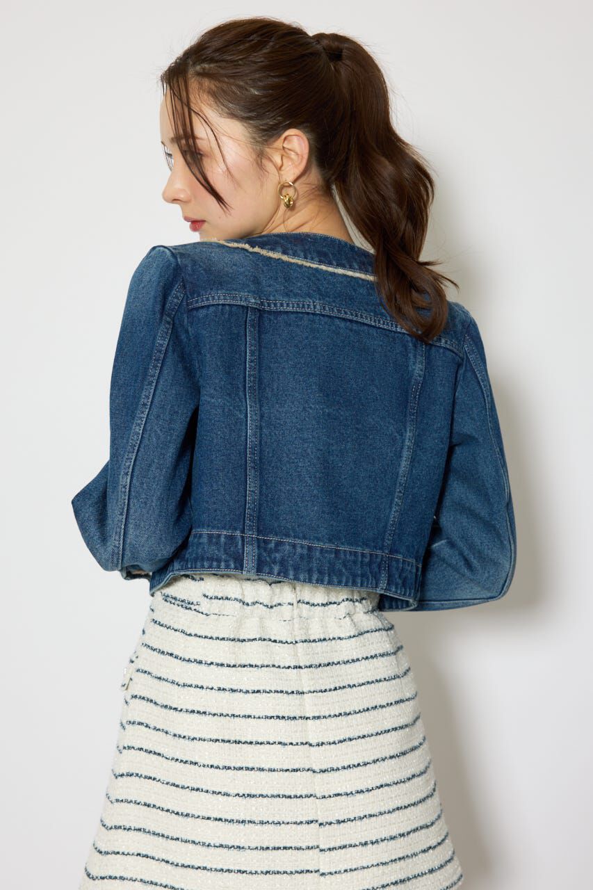 rienda「ノーカラーフリンジデニムジャケット」|デニムジャケット|