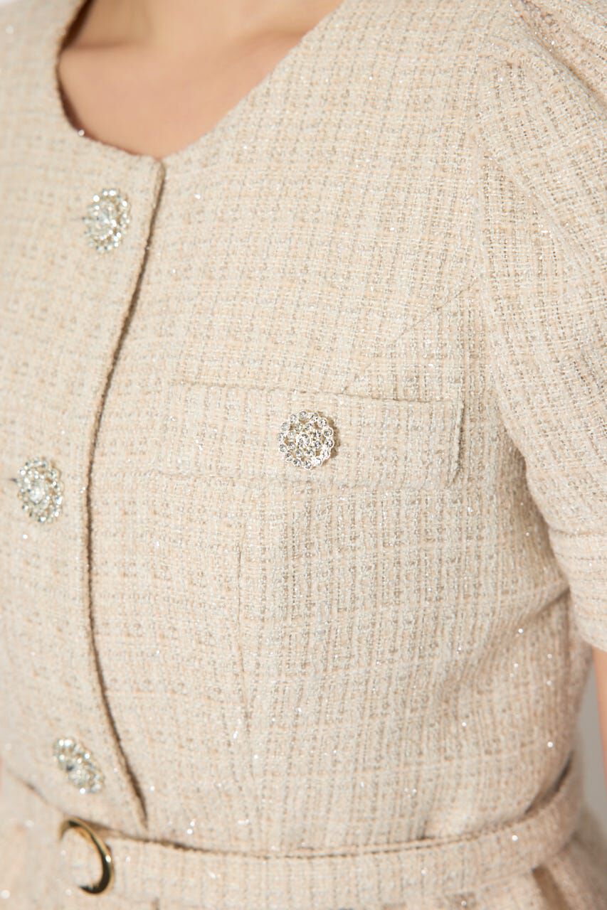 rienda「ノーカラーツイードペプラムジャケット」|その他|