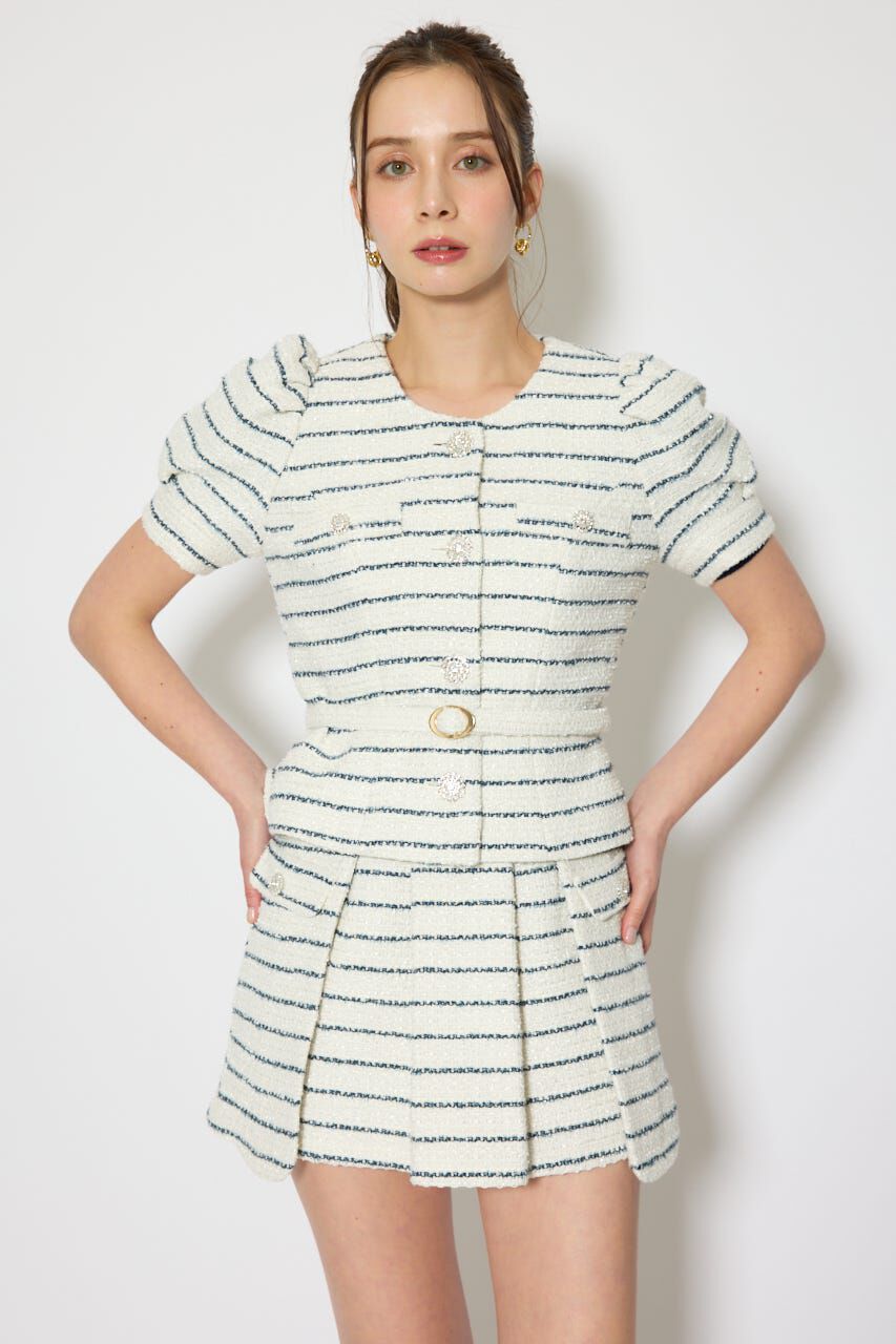 rienda「ノーカラーツイードペプラムジャケット」|その他|