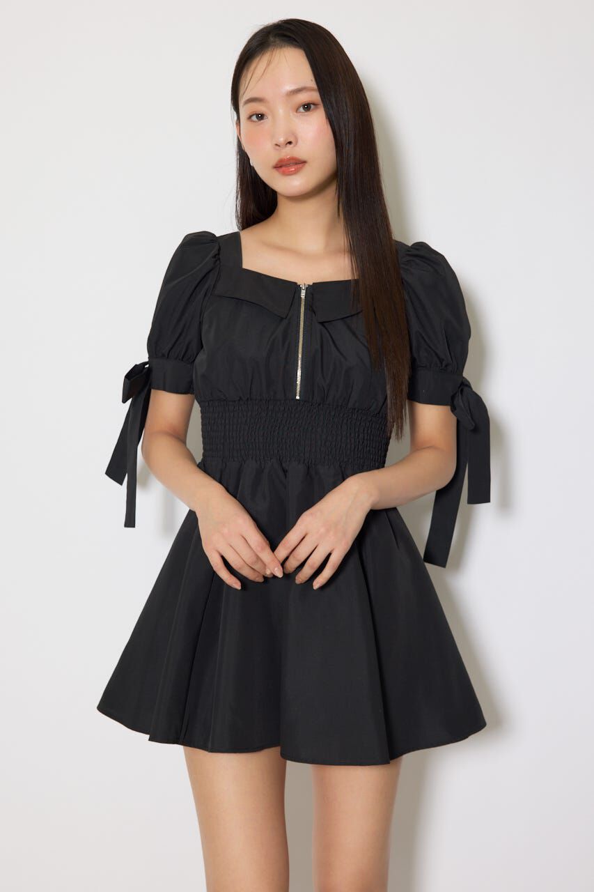 rienda「リボンスリーブフレアミニワンピース」|ワンピース|BLK