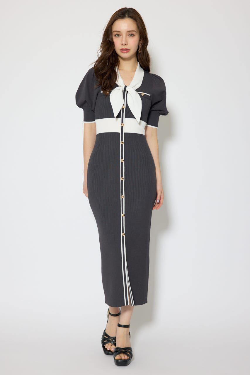 rienda「バイカラーパフスリーブタイトニットワンピース」|ワンピース|