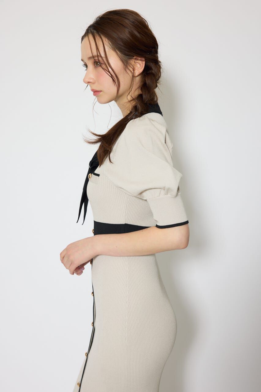 rienda「バイカラーパフスリーブタイトニットワンピース」|ワンピース|