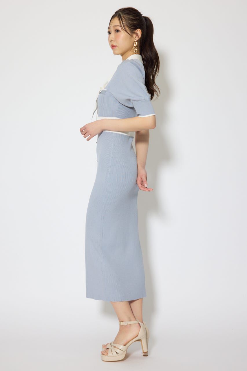 rienda「バイカラーパフスリーブタイトニットワンピース」|ワンピース|